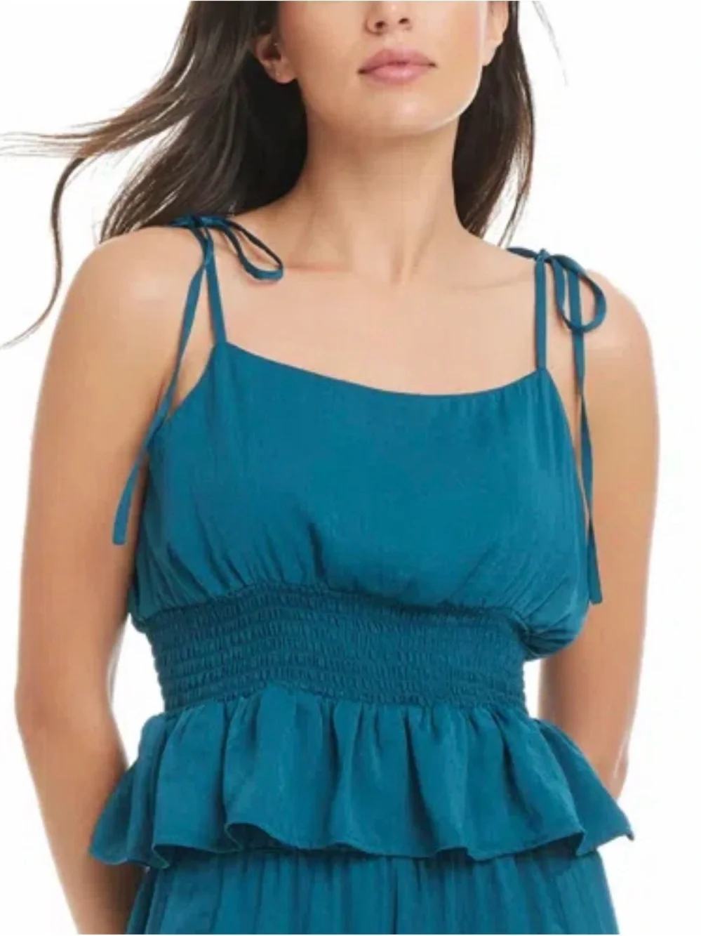 NWOT Red Carter Teal Tie-Shoulder Smocked Peplum Camisole Coverup